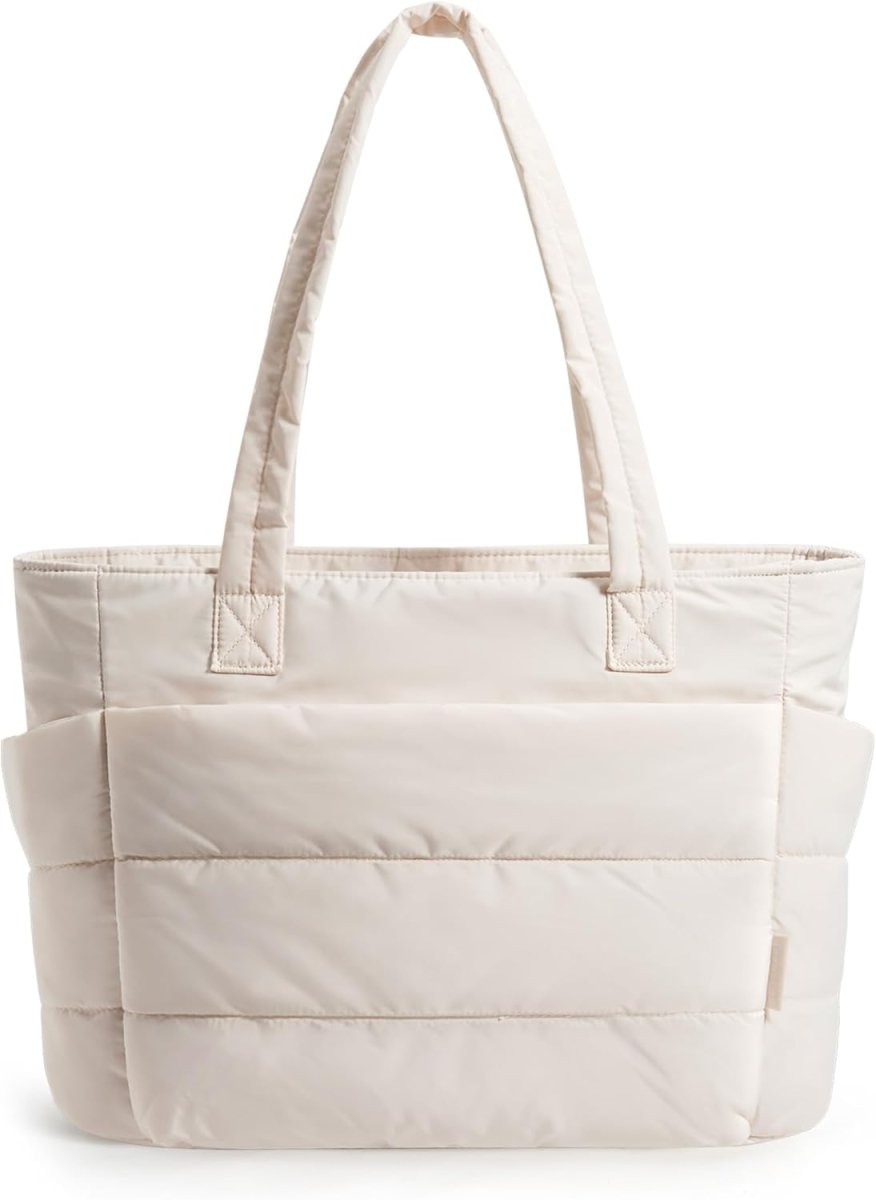 Cotton Tote Bag – Large Capacity Zippered Shoulder Bag with Compartments (35×16×43cm) - QUARATI