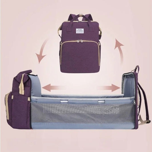 Portable Baby Bed Diaper Bag – Multifunctional Backpack for Moms, Oxford Cloth, 32x42x22cm - QUARATI