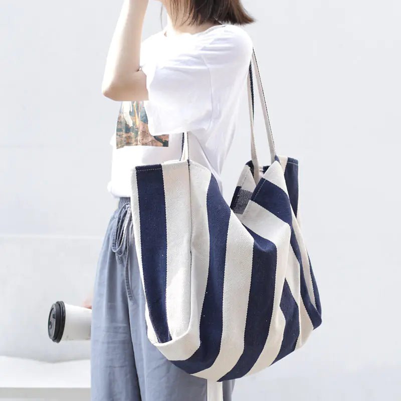 Striped Canvas Tote Bag – Versatile Large Capacity Shoulder Bag | 30L - QUARATI