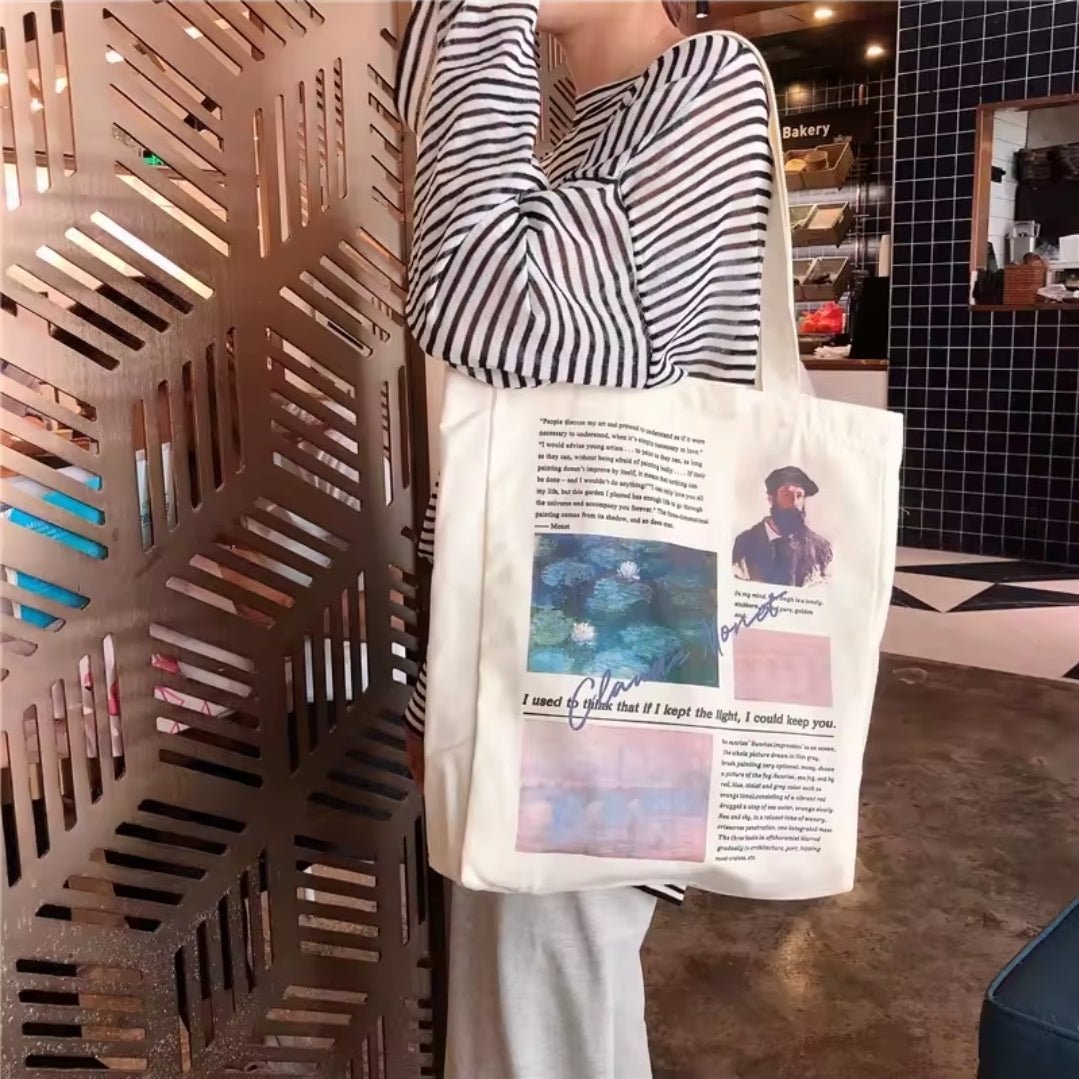 Vintage Literary Canvas Tote Bag – Artistic Printed Cotton - Lined Handbag 30×30cm - QUARATI
