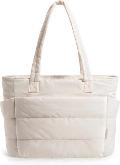 Cotton Tote Bag – Large Capacity Zippered Shoulder Bag with Compartments (35×16×43cm) - QUARATI