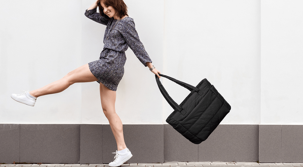 Cotton Tote Bag – Large Capacity Zippered Shoulder Bag with Compartments (35×16×43cm) - QUARATI