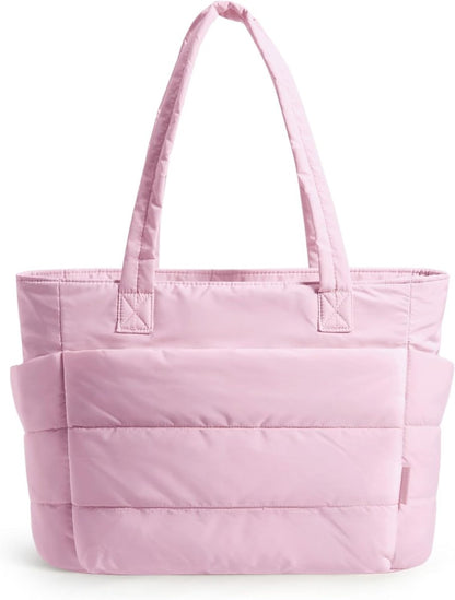 Cotton Tote Bag – Large Capacity Zippered Shoulder Bag with Compartments (35×16×43cm) - QUARATI