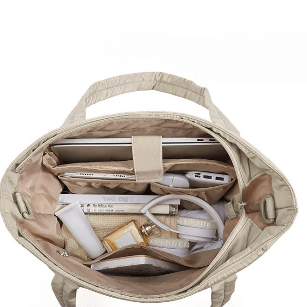 Cotton Tote Bag – Large Capacity Zippered Shoulder Bag with Compartments (35×16×43cm) - QUARATI