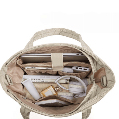Cotton Tote Bag – Large Capacity Zippered Shoulder Bag with Compartments (35×16×43cm) - QUARATI