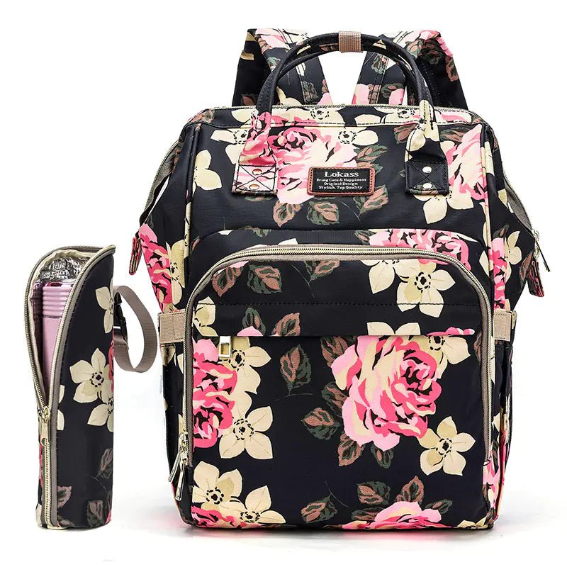 Floral Mummy Diaper Bag – Large Capacity Travel Backpack 20–35L - QUARATI