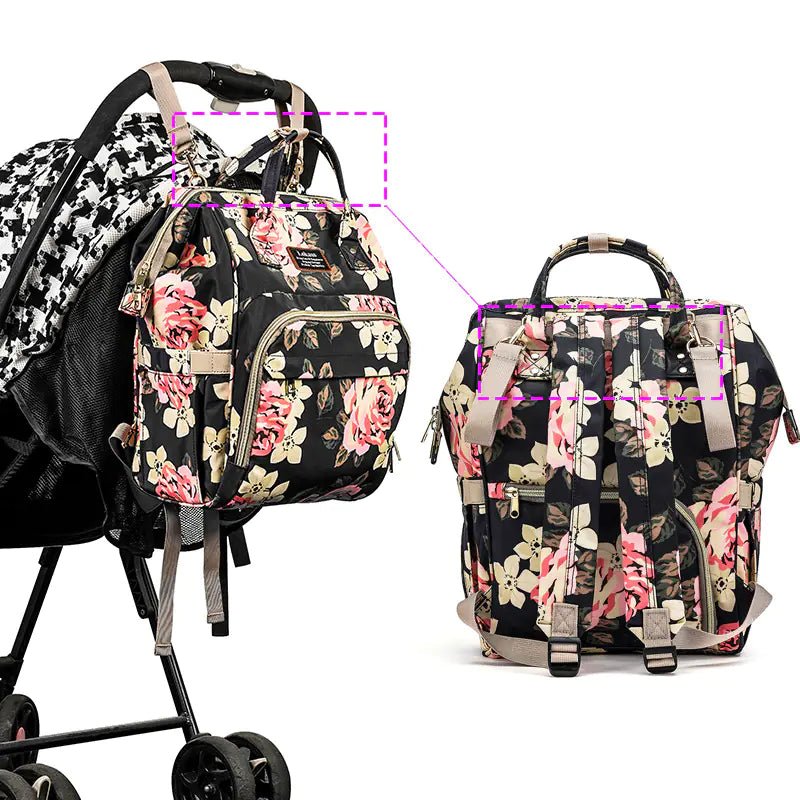 Floral Mummy Diaper Bag – Large Capacity Travel Backpack 20–35L - QUARATI