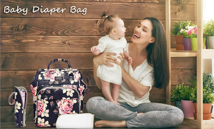 Floral Mummy Diaper Bag – Large Capacity Travel Backpack 20–35L - QUARATI