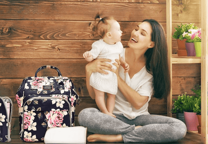 Floral Mummy Diaper Bag – Large Capacity Travel Backpack 20–35L - QUARATI
