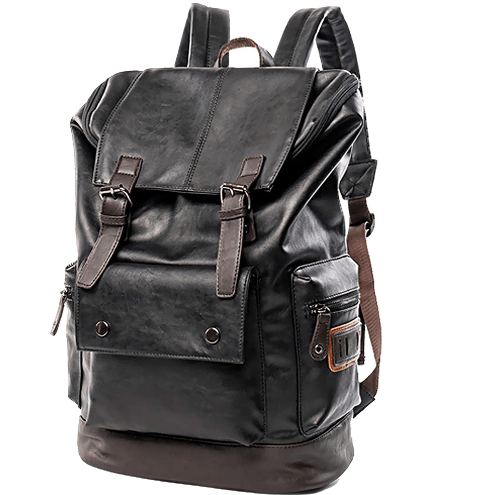 KOREAN - STYLE MEN’S WATERPROOF PU LEATHER BACKPACK – WORK, SCHOOL & TRAVEL LAPTOP BAG (15 - INCH) - QUARATI