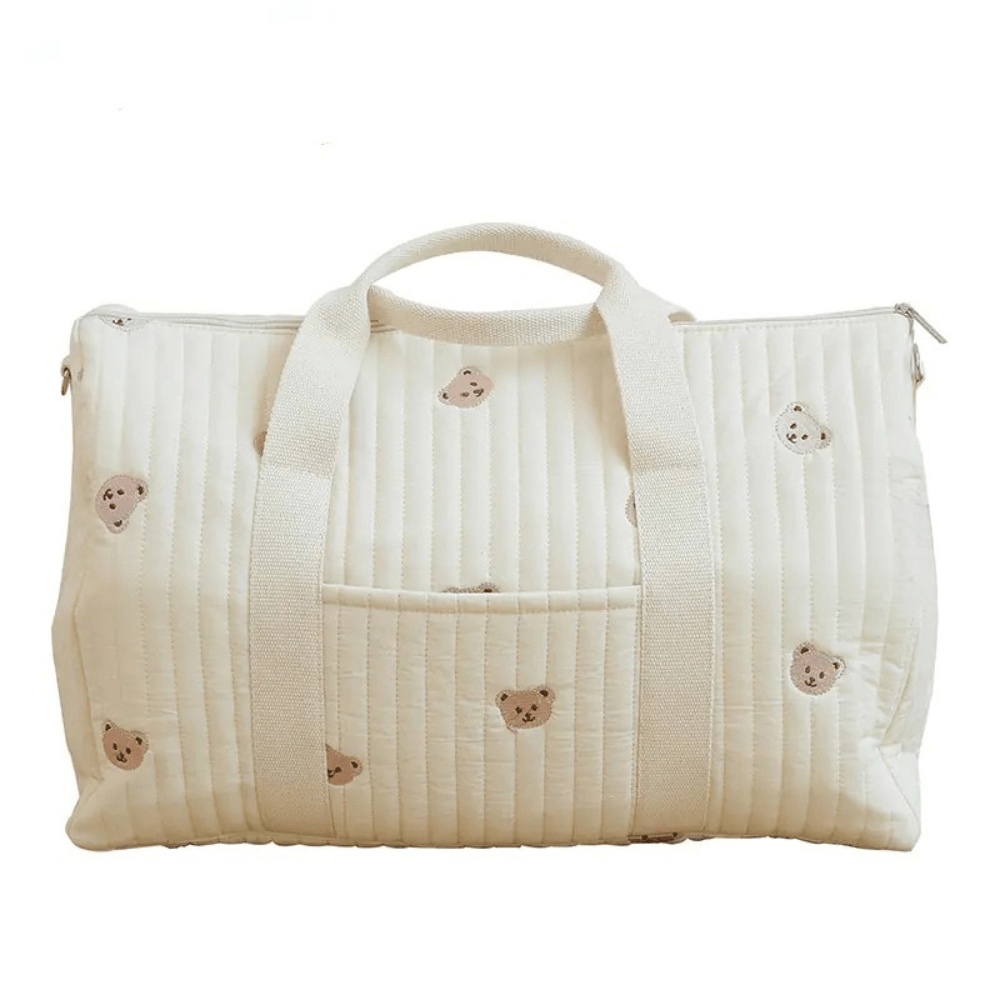 Large Maternity Bag – Padded Cotton Duffle with Floral Embroidery (32 × 12 × 25 cm) - QUARATI