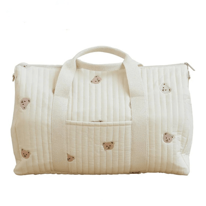 Large Maternity Bag – Padded Cotton Duffle with Floral Embroidery (32 × 12 × 25 cm) - QUARATI