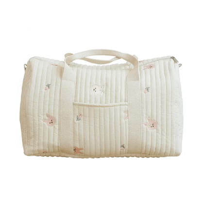 Large Maternity Bag – Padded Cotton Duffle with Floral Embroidery (32 × 12 × 25 cm) - QUARATI