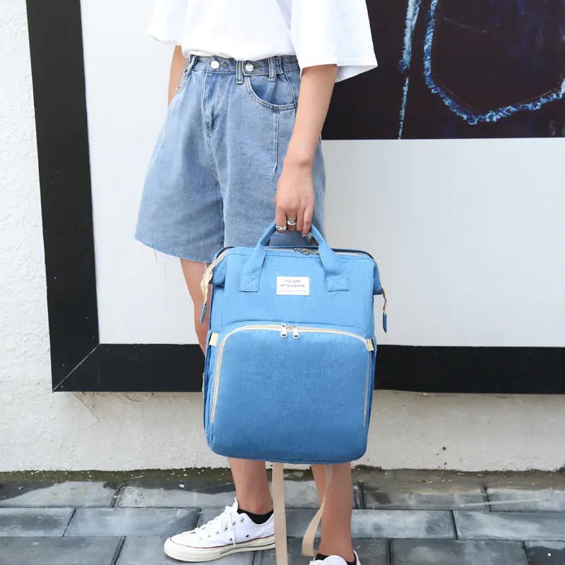 Portable Baby Bed Diaper Bag – Multifunctional Backpack for Moms, Oxford Cloth, 32x42x22cm - QUARATI