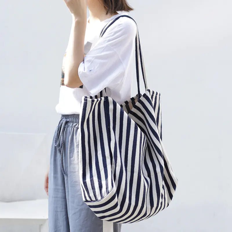 Striped Canvas Tote Bag – Versatile Large Capacity Shoulder Bag | 30L - QUARATI