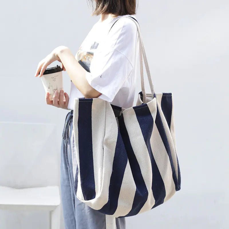 Striped Canvas Tote Bag – Versatile Large Capacity Shoulder Bag | 30L - QUARATI