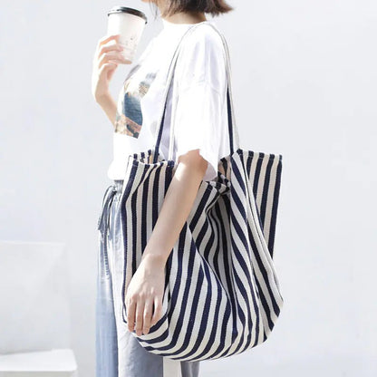 Striped Canvas Tote Bag – Versatile Large Capacity Shoulder Bag | 30L - QUARATI