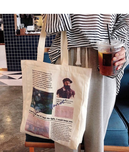 Vintage Literary Canvas Tote Bag – Artistic Printed Cotton - Lined Handbag 30×30cm - QUARATI