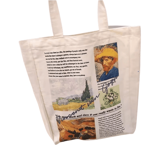 Vintage Literary Canvas Tote Bag – Artistic Printed Cotton - Lined Handbag 30×30cm - QUARATI